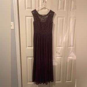 David's Bridal 19328 Plum Lace Jersey Bridesmaid Dress Formal Gown Prom Evening